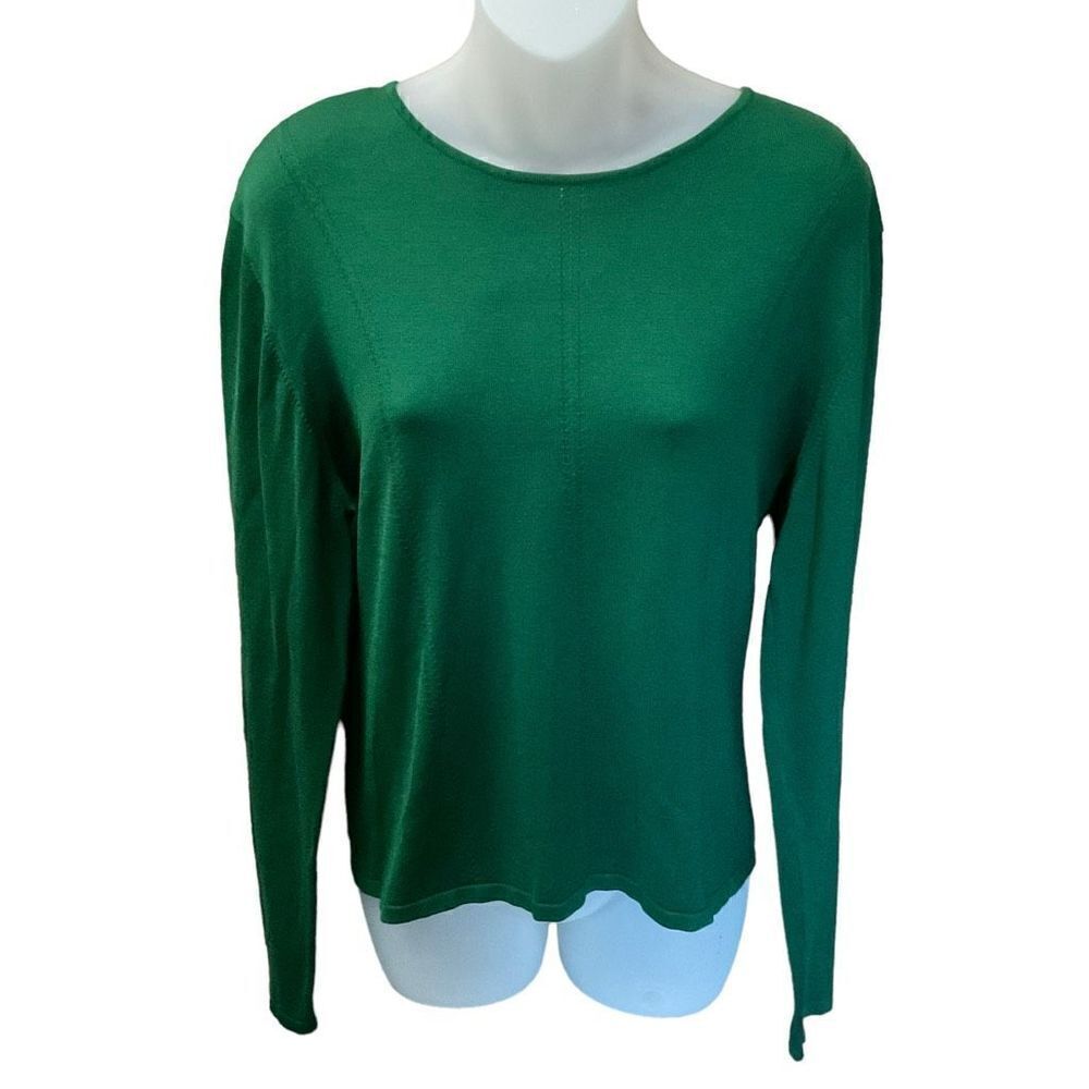 Carlisle Sweater Crew Neck Silk Blend Green Long Sleeve Pullover Women XL